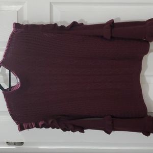 EXPRESS RUFFLING COLD SHOULDER WINE SWEATER- Medium